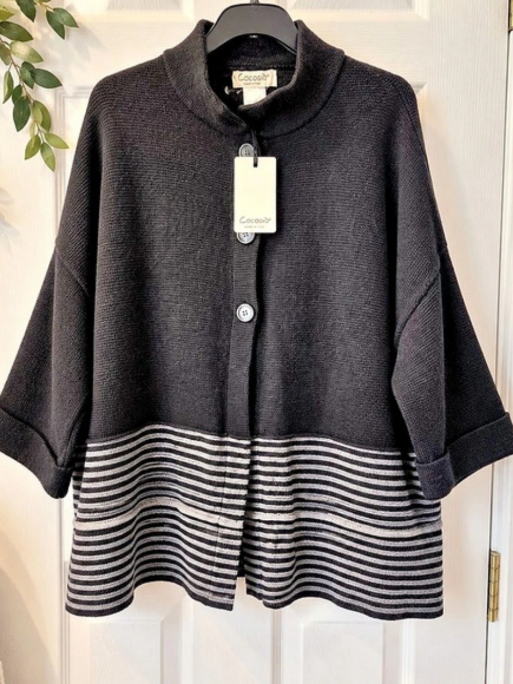 NWT Cocogio Italy Merino Wool Striped Cape Cardigan XL Giftable
